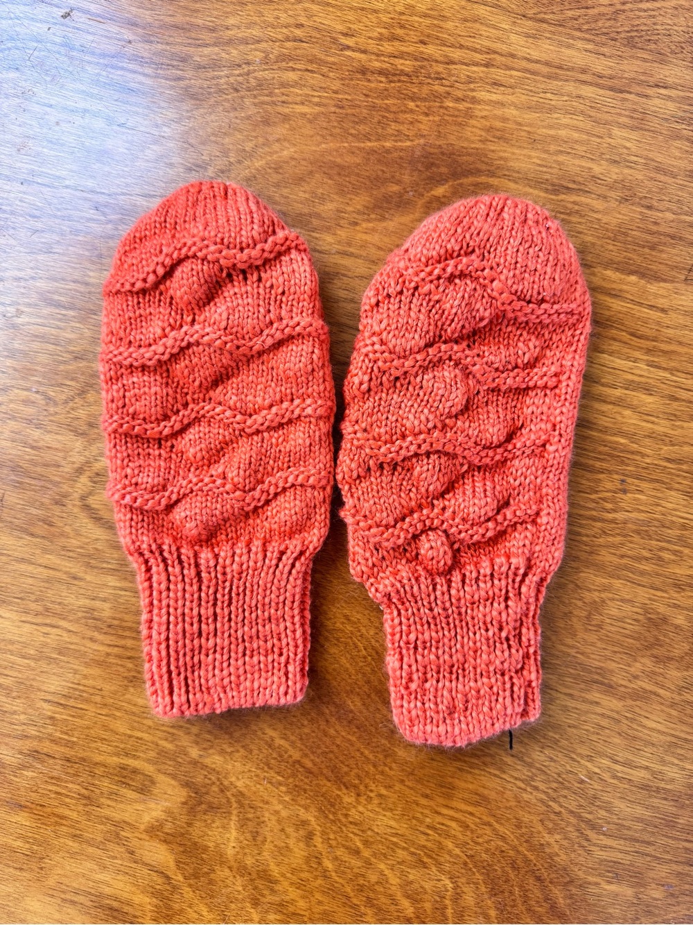 Knit Cable Mittens in Coral